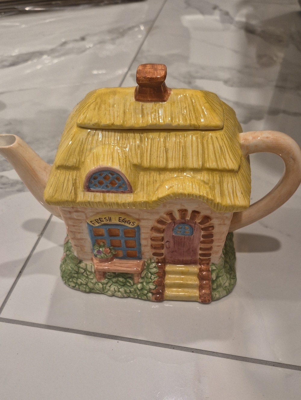 Yellow Cottage Ceramic Teapot - Fresh Eggs Design